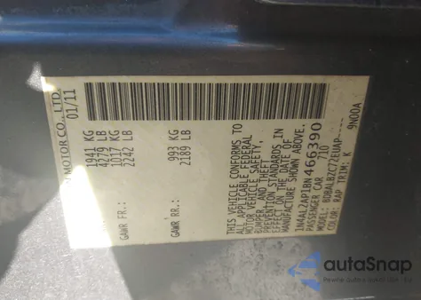 2011 Nissan Altima 2.5 S z USA, uszkodzony, nr VIN 1N4AL2AP1BN466390